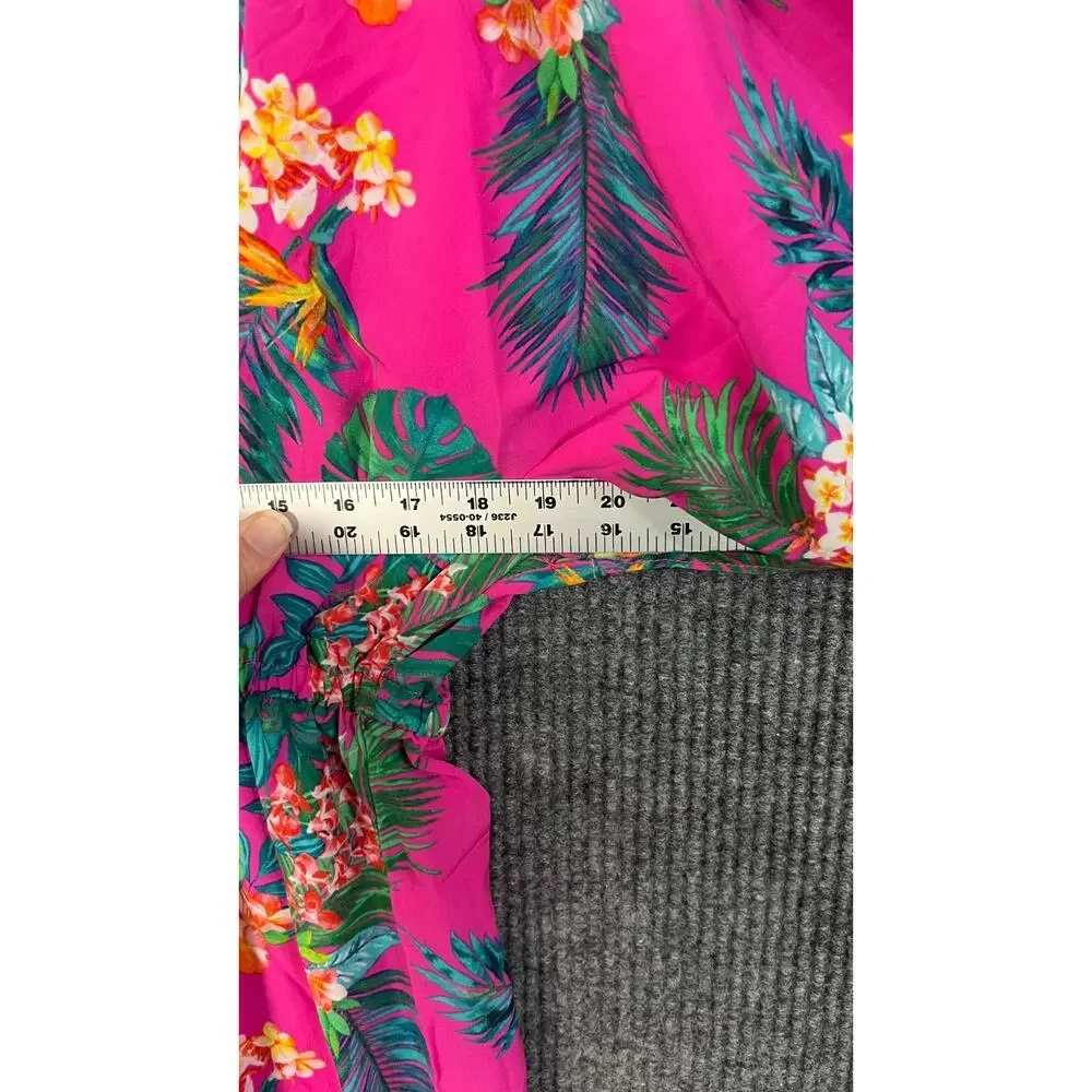 Belle Kim Gravel Cover Up Womens Medium/Large Pink Tropical Short Sleeve Boho
